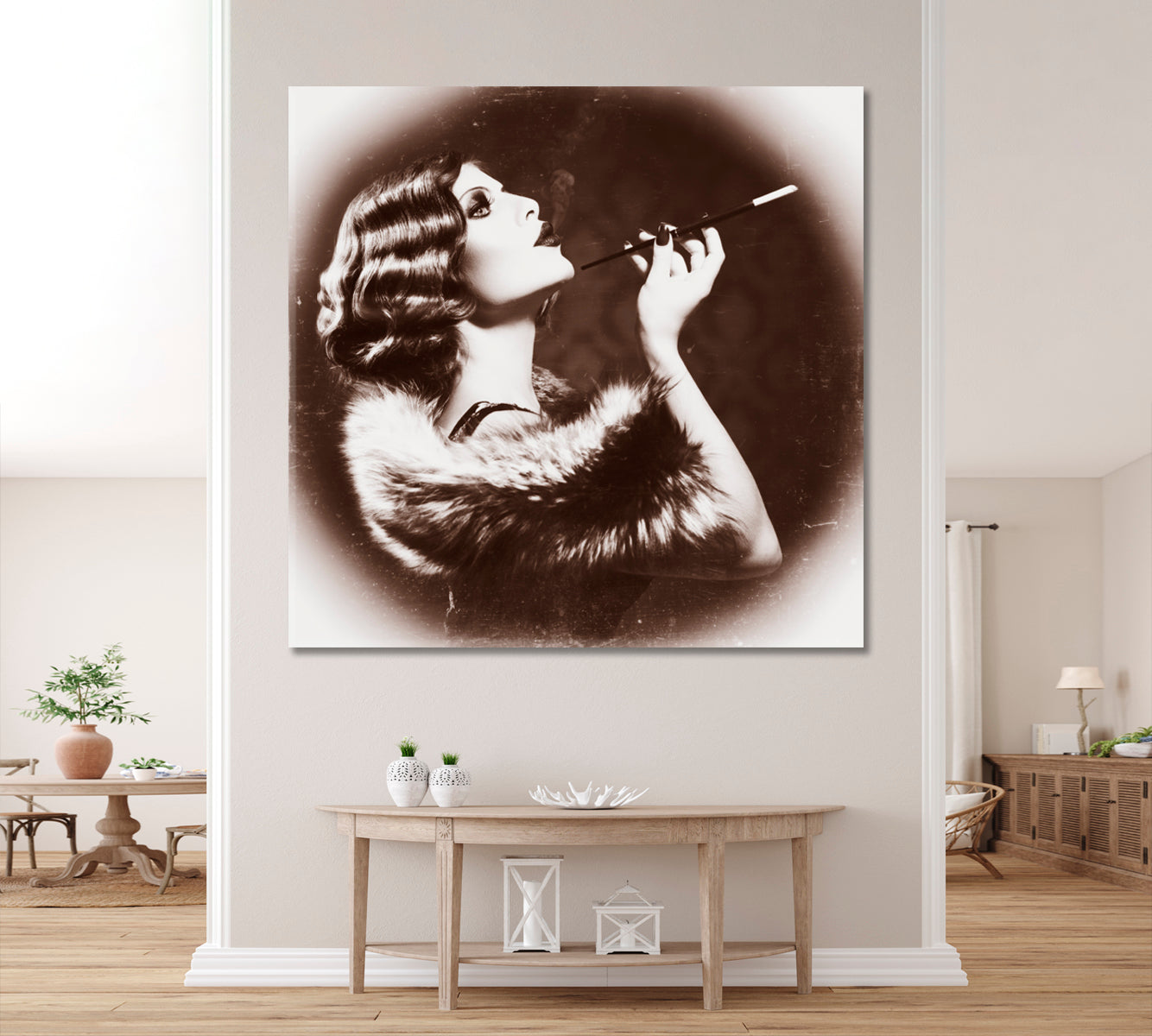 Beautiful Woman Retro Flapper Style Sepia Roaring 20s Vintage Affordable Canvas Print Artesty   