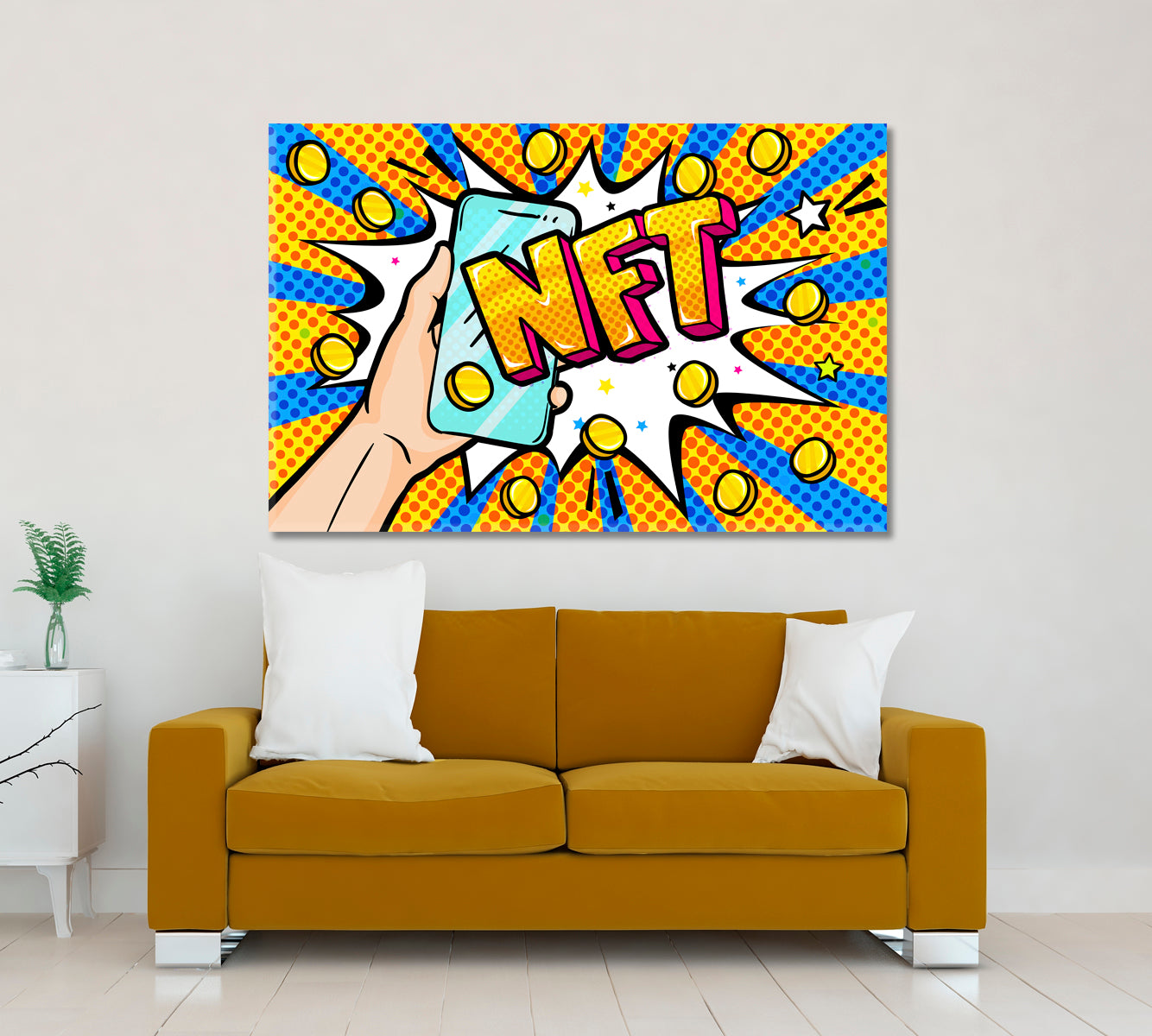 Hand Holding Phone NFT Pop Art Poster Office Wall Art Canvas Print Artesty   