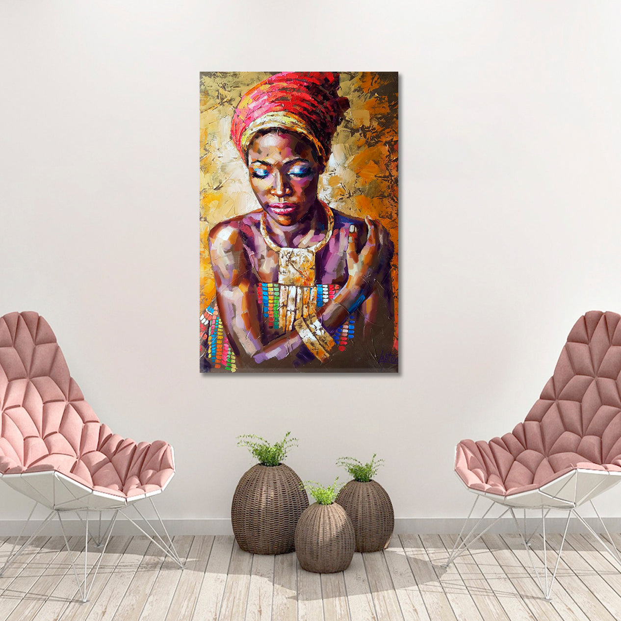 I PRAY  Beautiful Afro Black Woman - Vertical Fine Art Artesty 1 Panel 16"x24" 