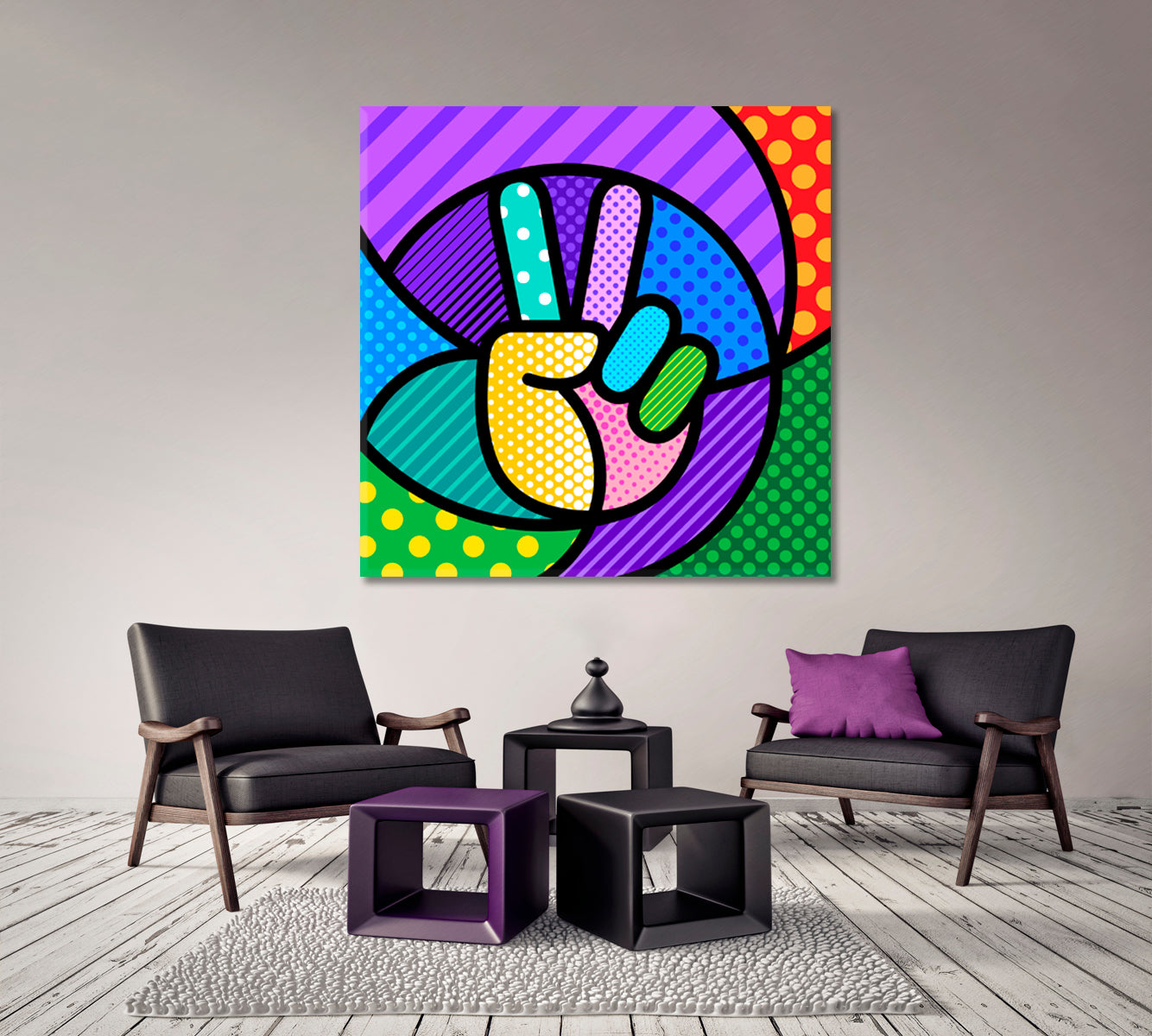 PEACE HAND Pop Symbol Modern Geometric Poster Pop Art Canvas Print Artesty   