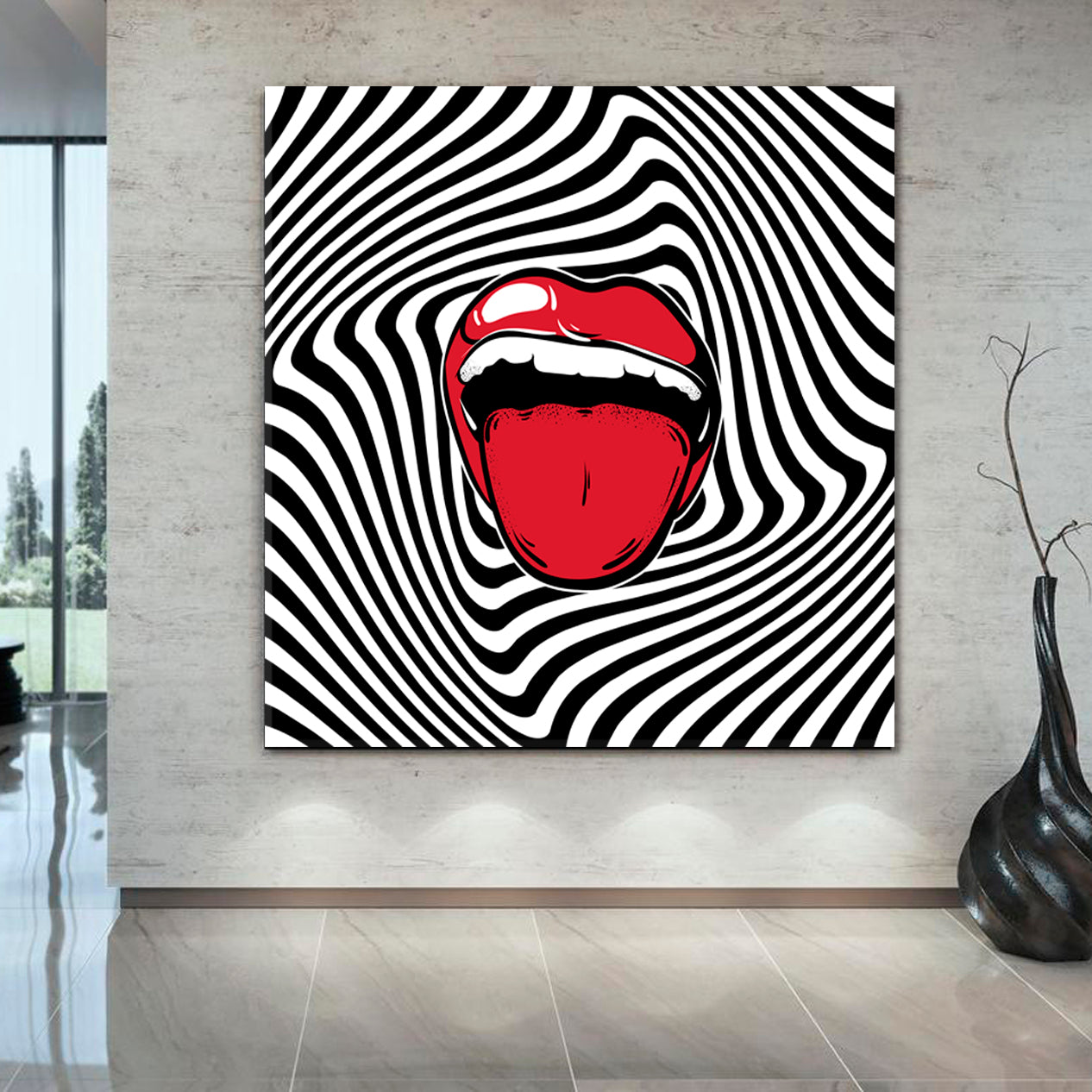 POP ART Abstract Red Open Mouth Poster - Square Pop Art Canvas Print Artesty   