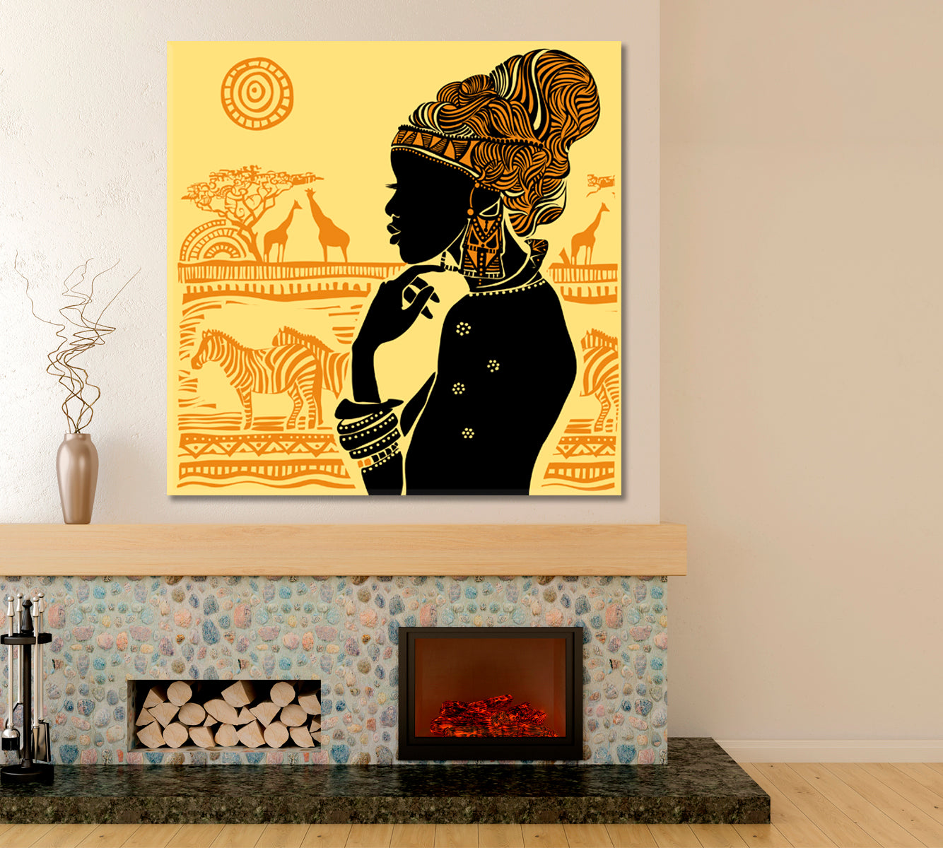 Silhouette Beautiful African Woman Africa Landscape African Style Canvas Print Artesty   