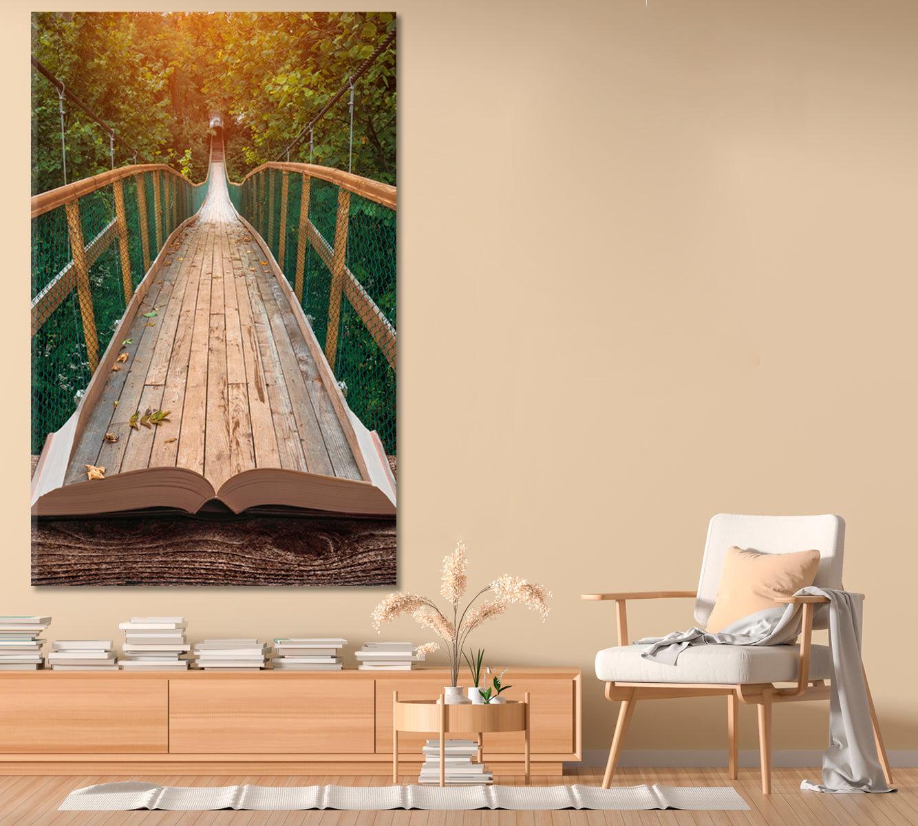 MAJESTIC LANDSCAPE Suspension Bridge Misty Forest | Vertical Scenery Landscape Fine Art Print Artesty   