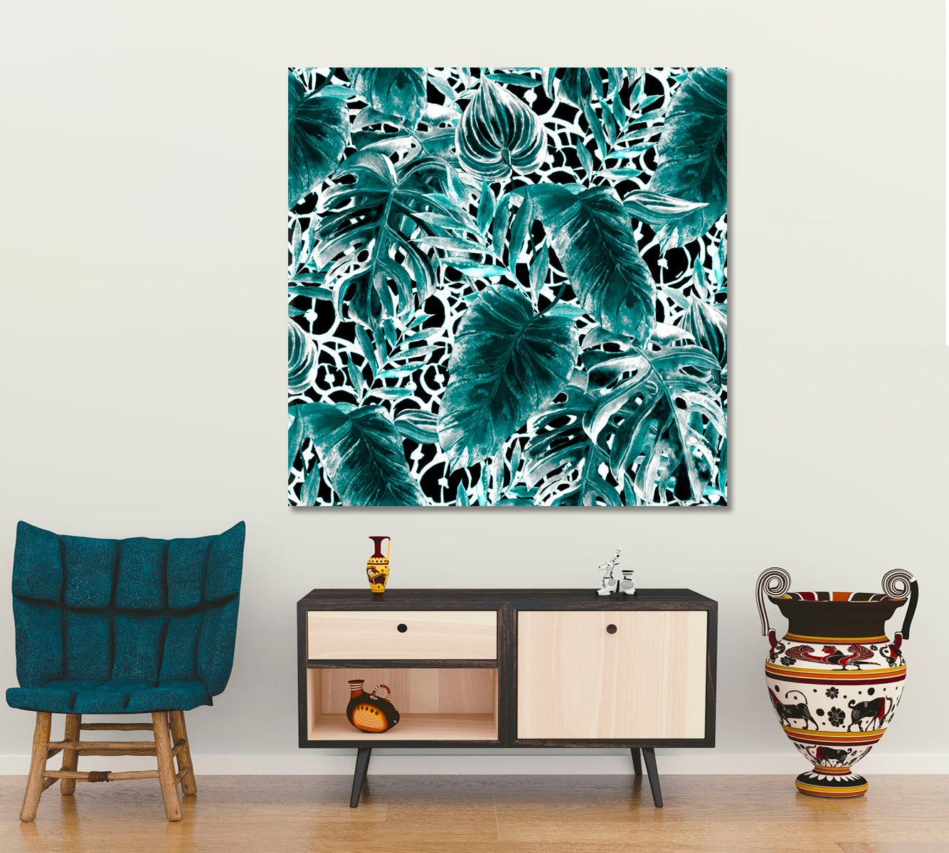 Abstract Turquoise Watercolor Tropical Exotic Plants Art Tropical, Exotic Art Print Artesty   