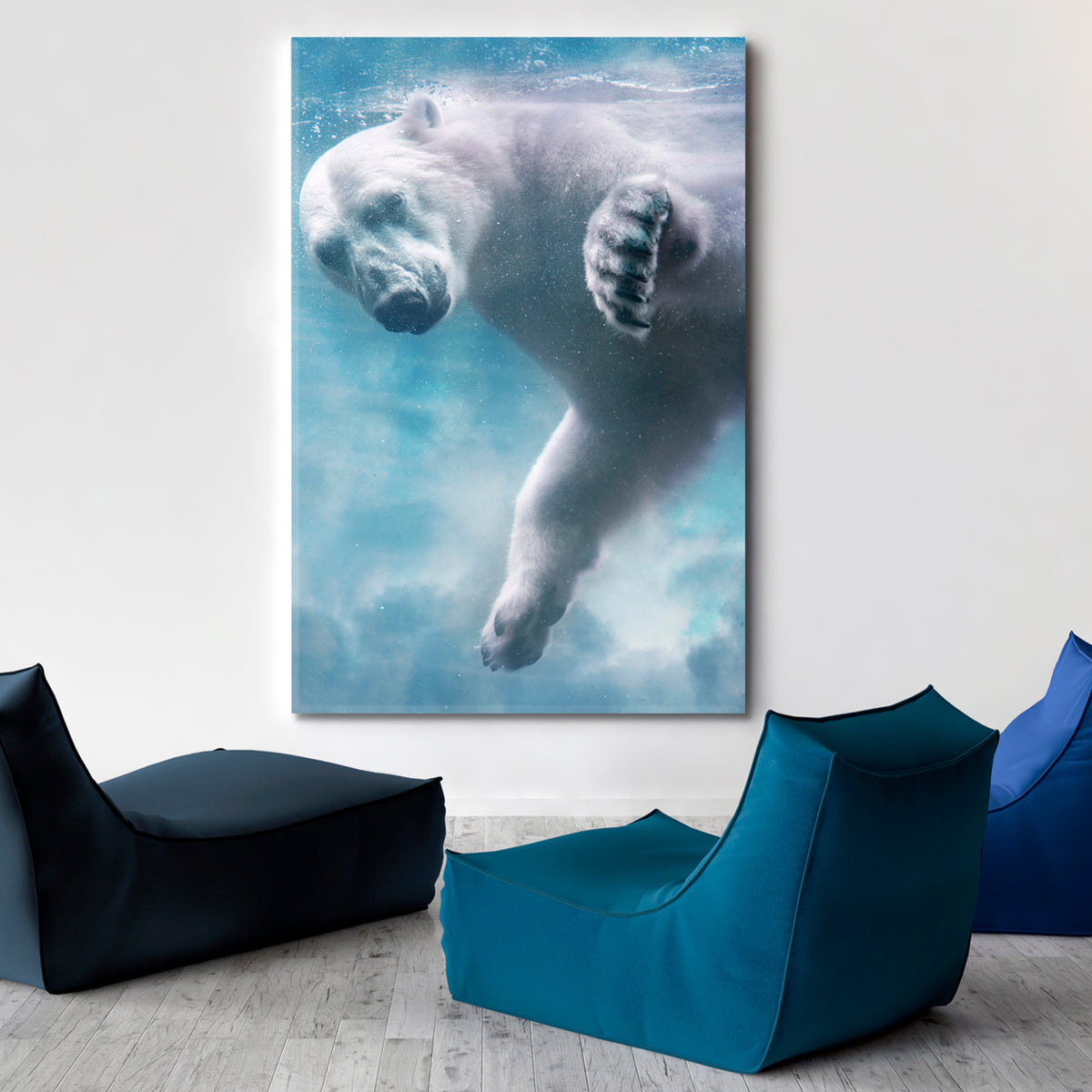 Polar Bear Swimming Underwater Photo Art Animals Canvas Print Artesty 1 Panel 16"x24" 