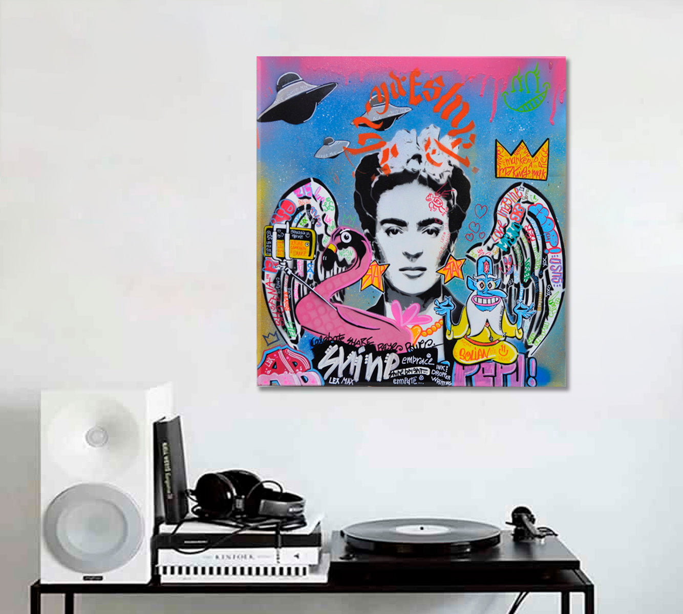 GRAFFITI Frida Kahlo Abstract Vivid Art Basquiat Style Basquiat Crown - Square Panel Contemporary Art Artesty 1 Panel 12"x12" 