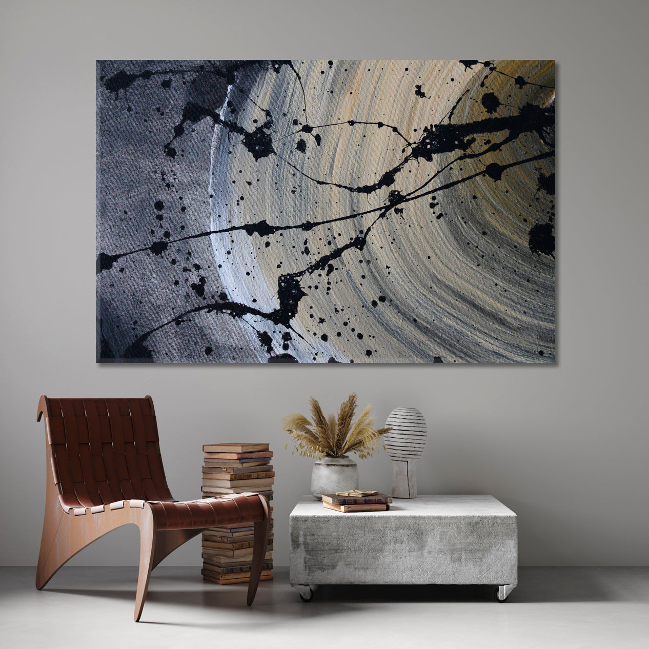 Black Splashes Wide Lines Gray Rough Tough Abstract Modern Art Abstract Art Print Artesty   