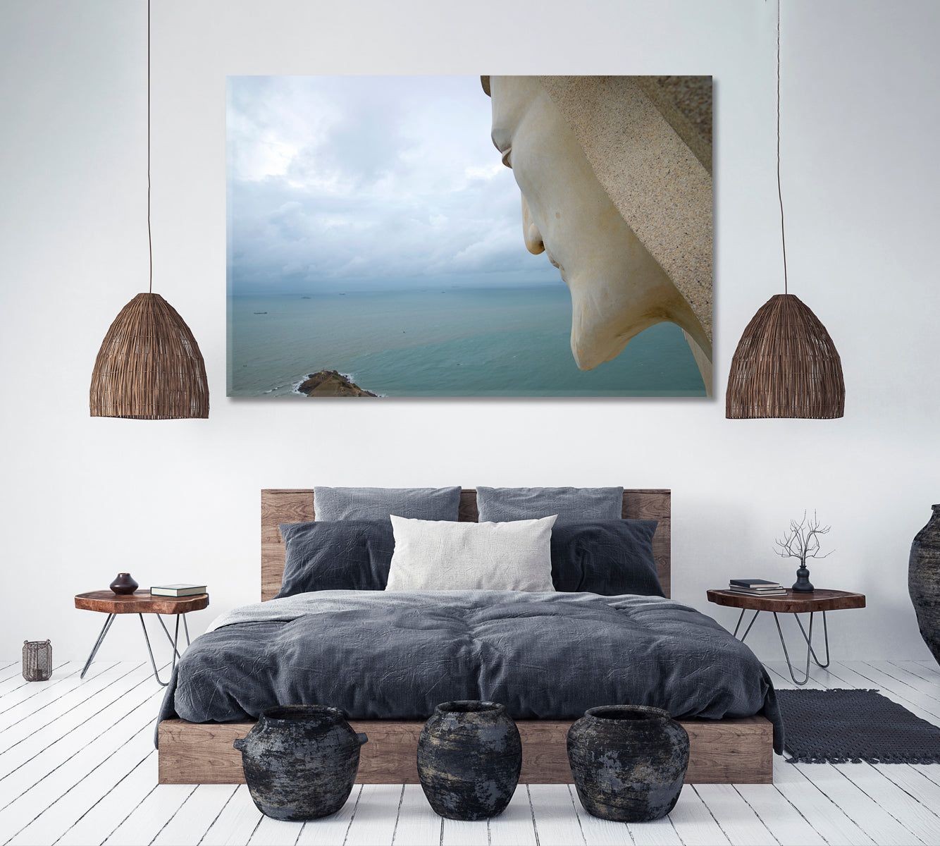 LORD WATCHING US, Giant Statue Jesus Christ China Sea Scenery Vung Tau Vietnam Canvas Print Religious Modern Art Artesty   