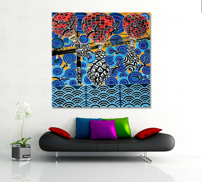 Colorful Hot Air Balloons Blue Sky Trippy Modern Art Abstract Art Print Artesty   