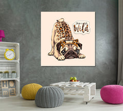 BORN TO BE WILD Cute Pug Funny Dog Whimsical Animal Canvas Print | Square Panel Animals Canvas Print Artesty   