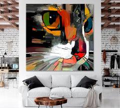 CUTE CAT Colorful Abstract Expressionism Art Animals Canvas Print Artesty 1 Panel 12"x12" 