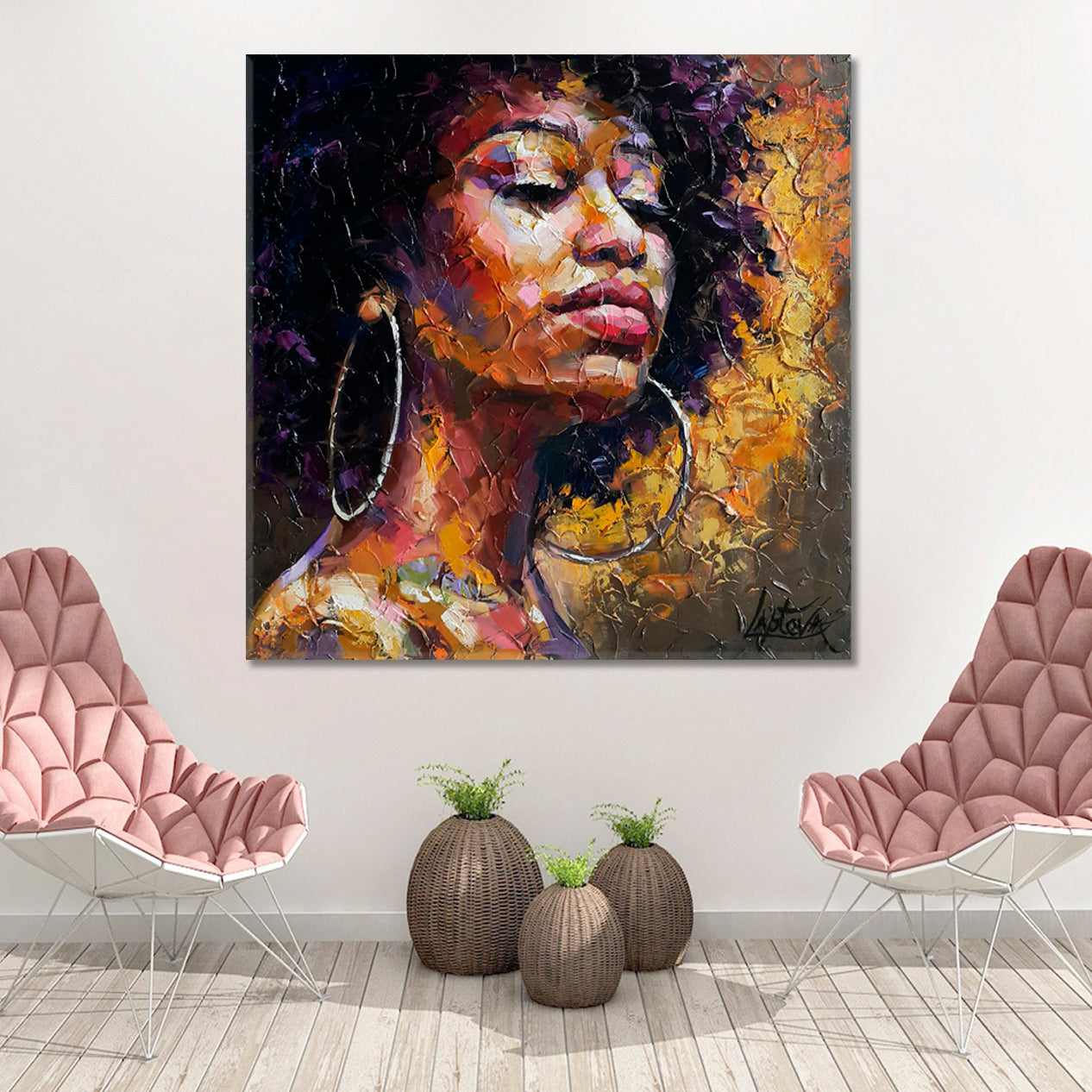 GODDESS COURAGE  Female Inner Beauty and Wisdom African Woman - Square Panel African Style Canvas Print Artesty 1 Panel 12"x12" 