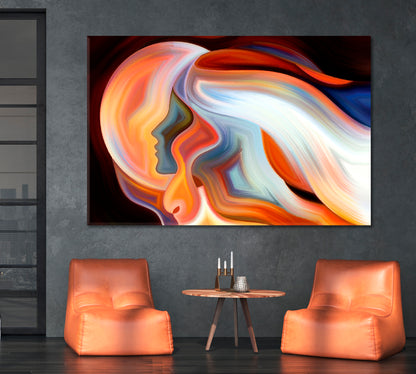 MOON AND HUMAN SILOUETTS Orange On Black Modern Art Contemporary Art Artesty   