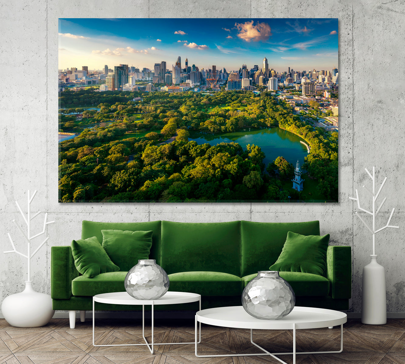 Bangkok Urban Business Cityscape Modern Buildings Lumpini Park Famous Landmarks Artwork Print Artesty   