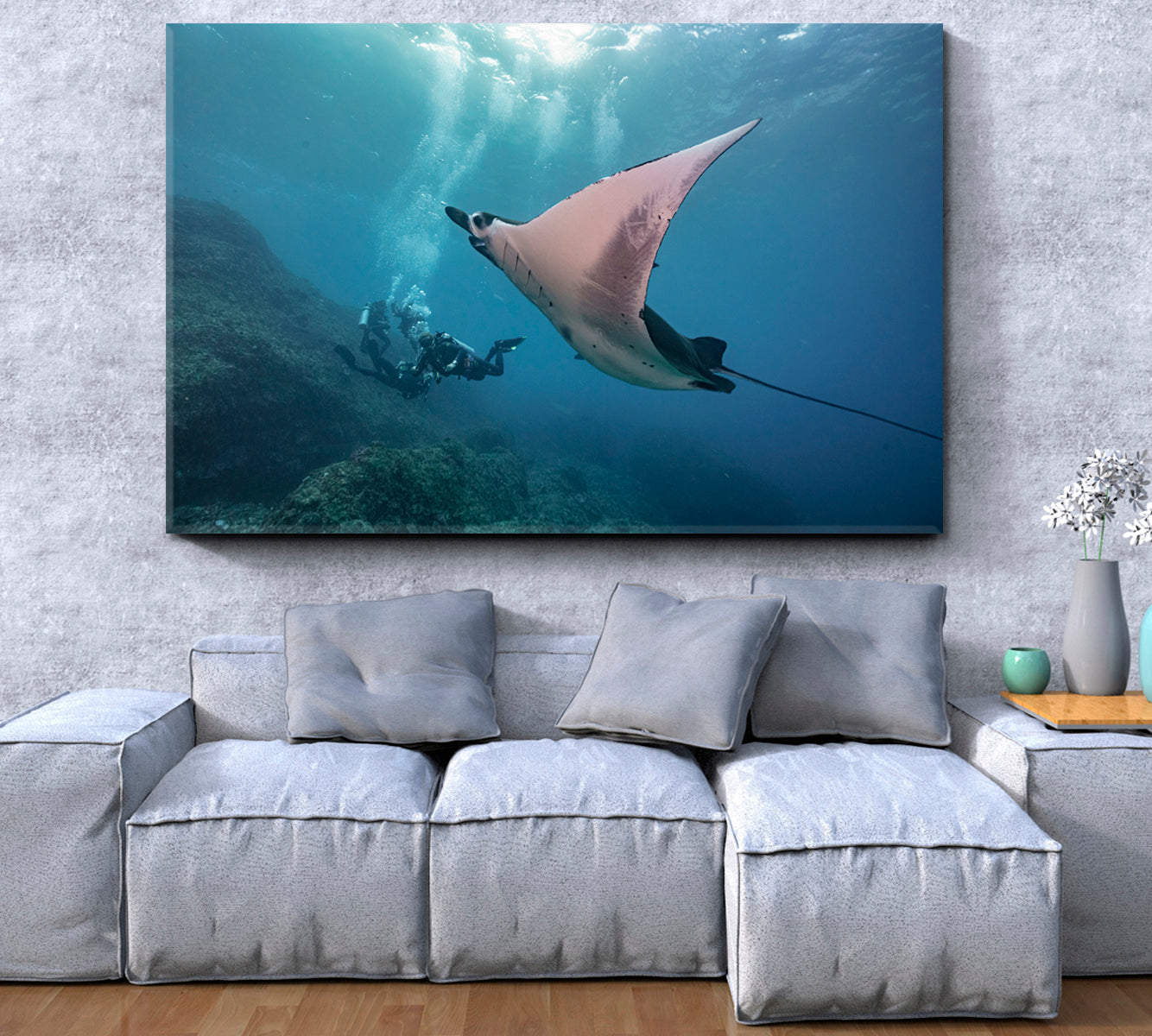 DIVING Nice Manta-Ray Underwater Amazing Photo Shoot Nautical, Sea Life Pattern Art Artesty   