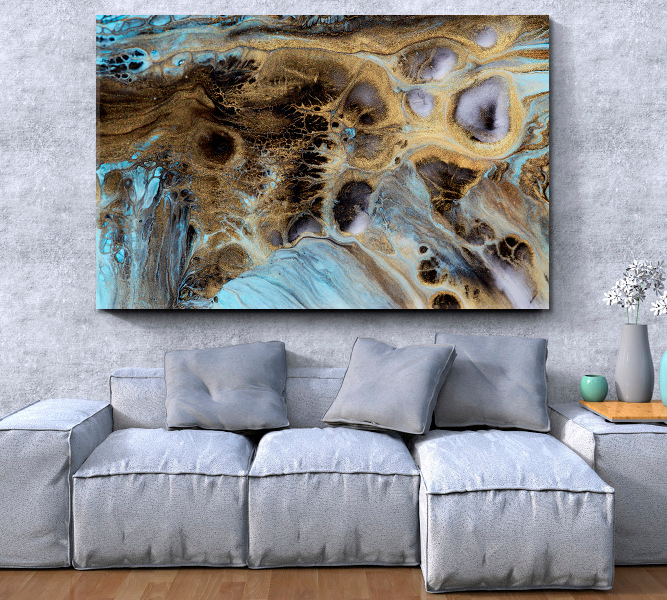 Modern Abstract Marble Acrylic Painting Fluid Art, Oriental Marbling Canvas Print Artesty   