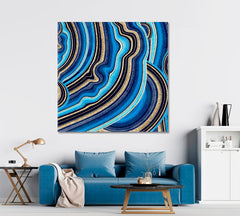 Agate with Blue and Gold Veins Swirls of Marble Canvas Print - Square Abstract Art Print Artesty 1 Panel 12"x12" 