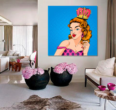PRINCESS Retro Pop Style Woman with Party Crown Pop Art Canvas Print Artesty   