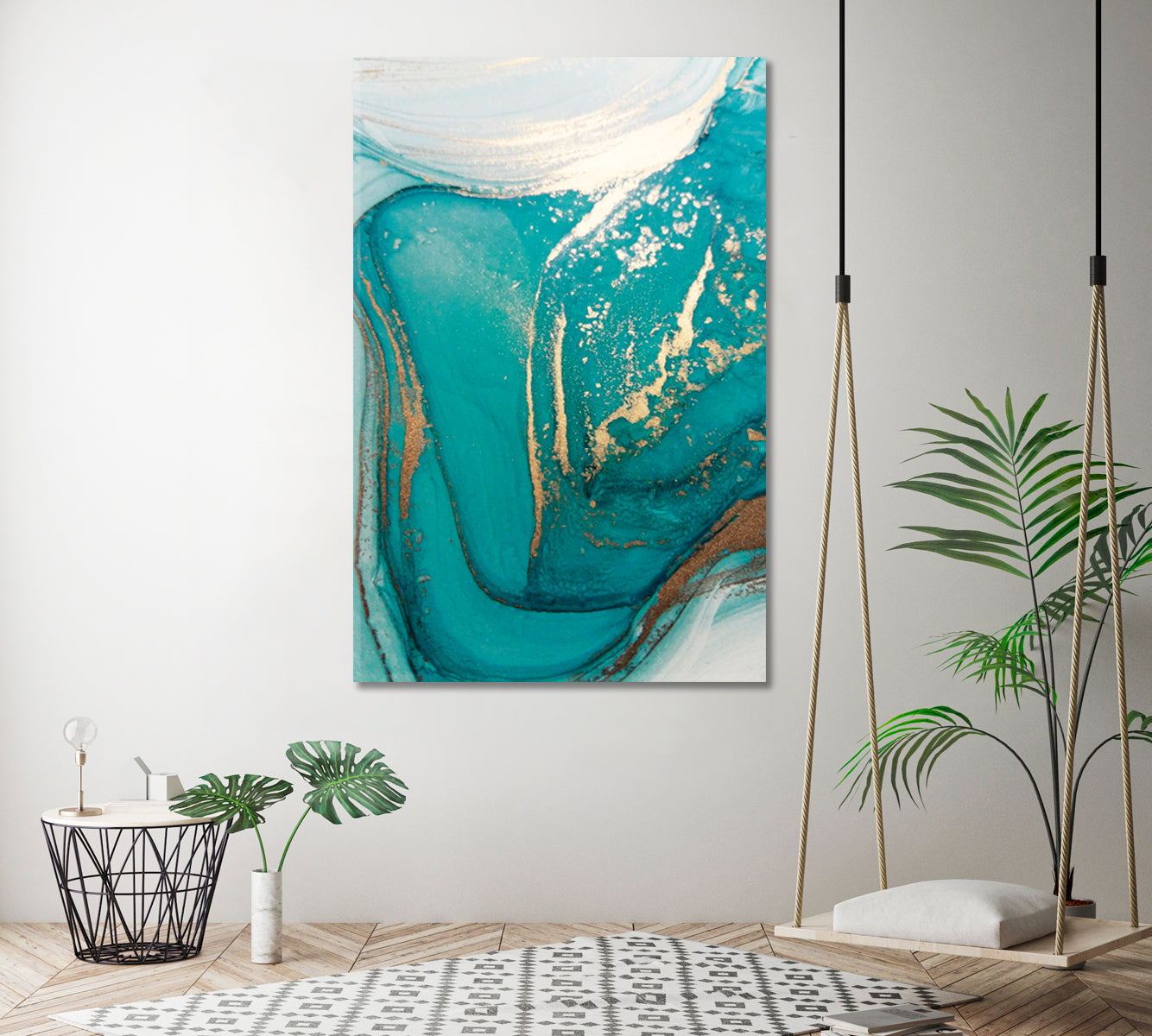 Tiffany Turquoise Mint Aqua Ink Colors Pattern Fluid Art, Oriental Marbling Canvas Print Artesty 1 Panel 16"x24" 