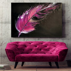 Pink Feather On Black Artwork Fine Art Artesty 1 panel 24" x 16" 