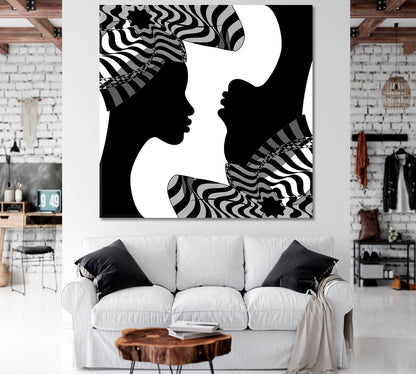 Black Women Striped Turban Abstract Poster Black and White Wall Art Print Artesty   