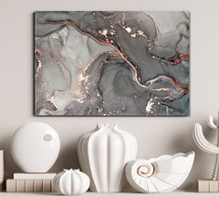 Gray Marble Alcohol Ink Pattern Translucent Waves Fluid Art, Oriental Marbling Canvas Print Artesty   