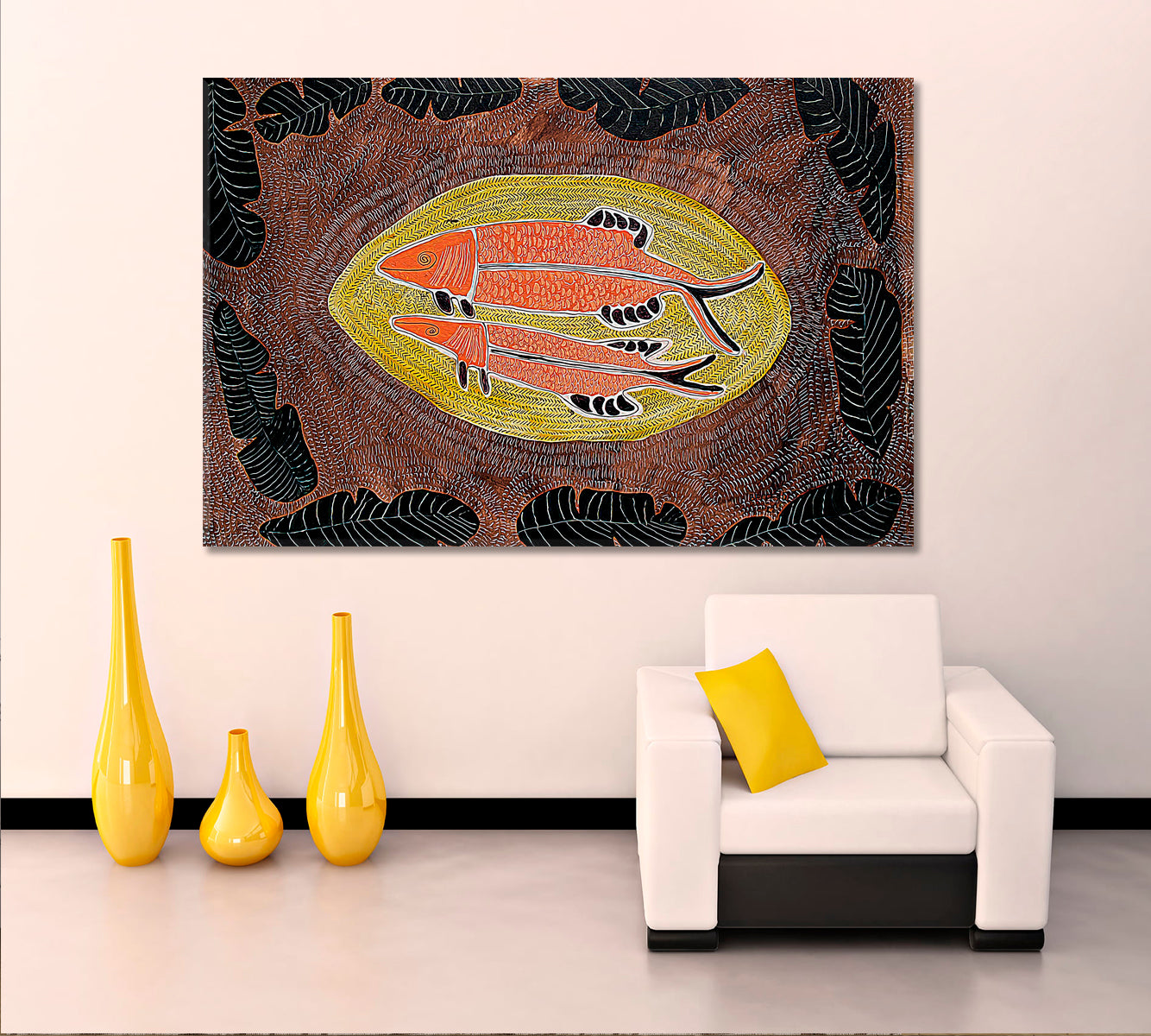 ARTIST'S MASTERPIECE Fish Abstract Modern Boho African Motifs Pattern Contemporary Art Artesty   