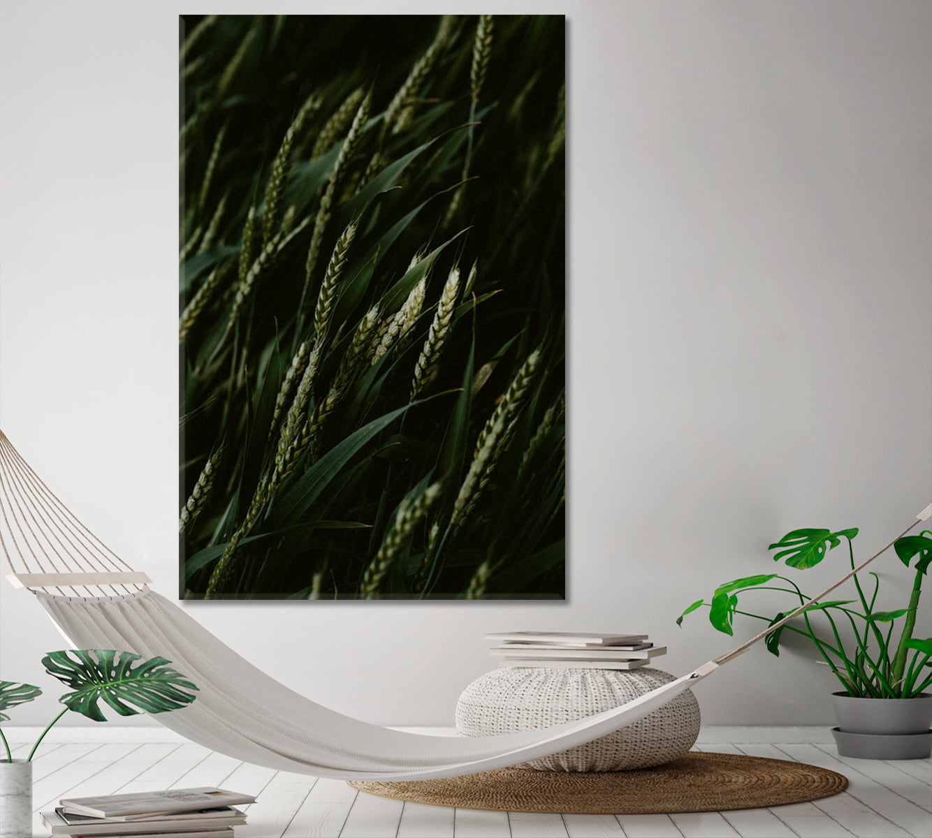 GREEN HOME The Beauty of Green Wheat Sticks Natural Plants Canvas Print - Vertical 1 panel Floral & Botanical Split Art Artesty   