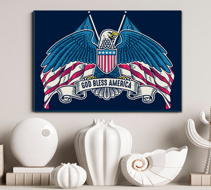 GOD BLESS AMERICA Eagle Wings American Flag Vintage Style Poster Posters, Flags Giclee Print Artesty   