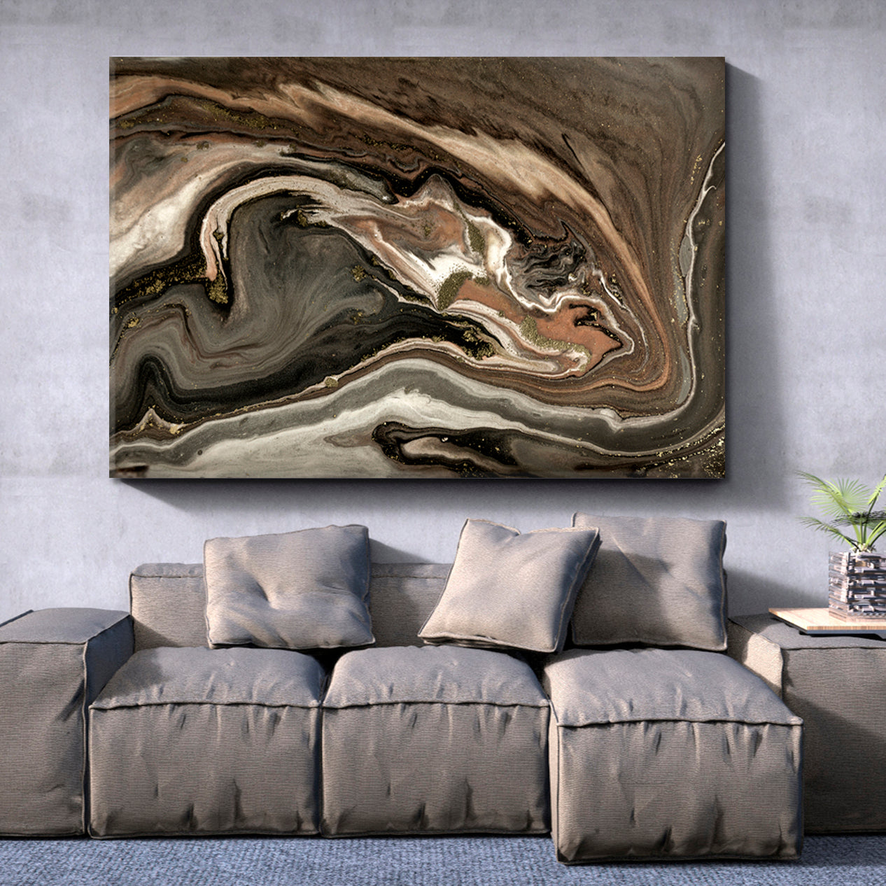 GOLD AGATE RIPPLE Marble Abstract Acrylic Swirls Fluid Art, Oriental Marbling Canvas Print Artesty 1 panel 24" x 16" 