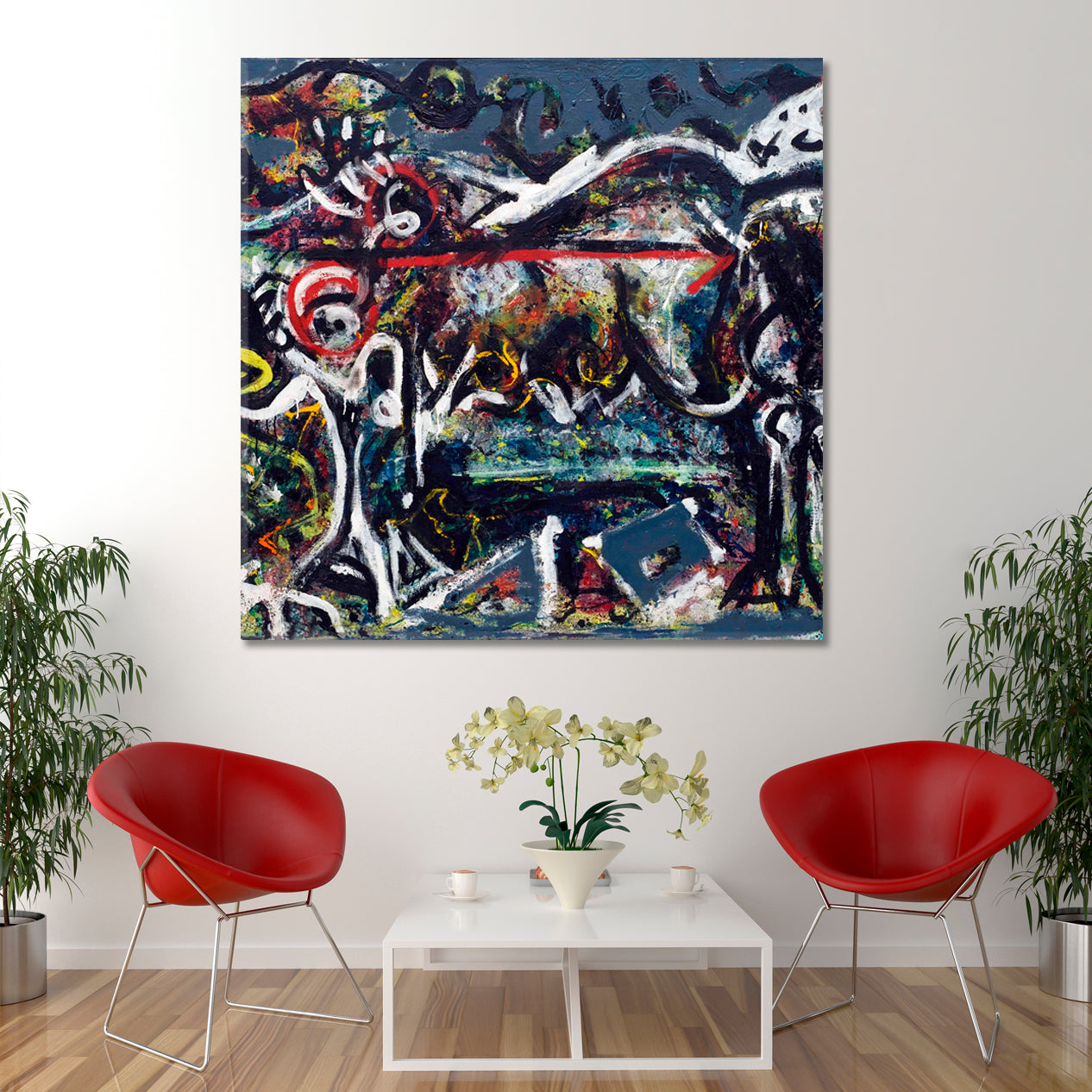 WOLF Pollock Style Abstract Modern Contemporary Art Artesty   