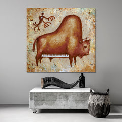 PIANO | Cute Grand Piano Buffalo Rock Painting Canvas Print - Square Panel Vintage Affordable Canvas Print Artesty   