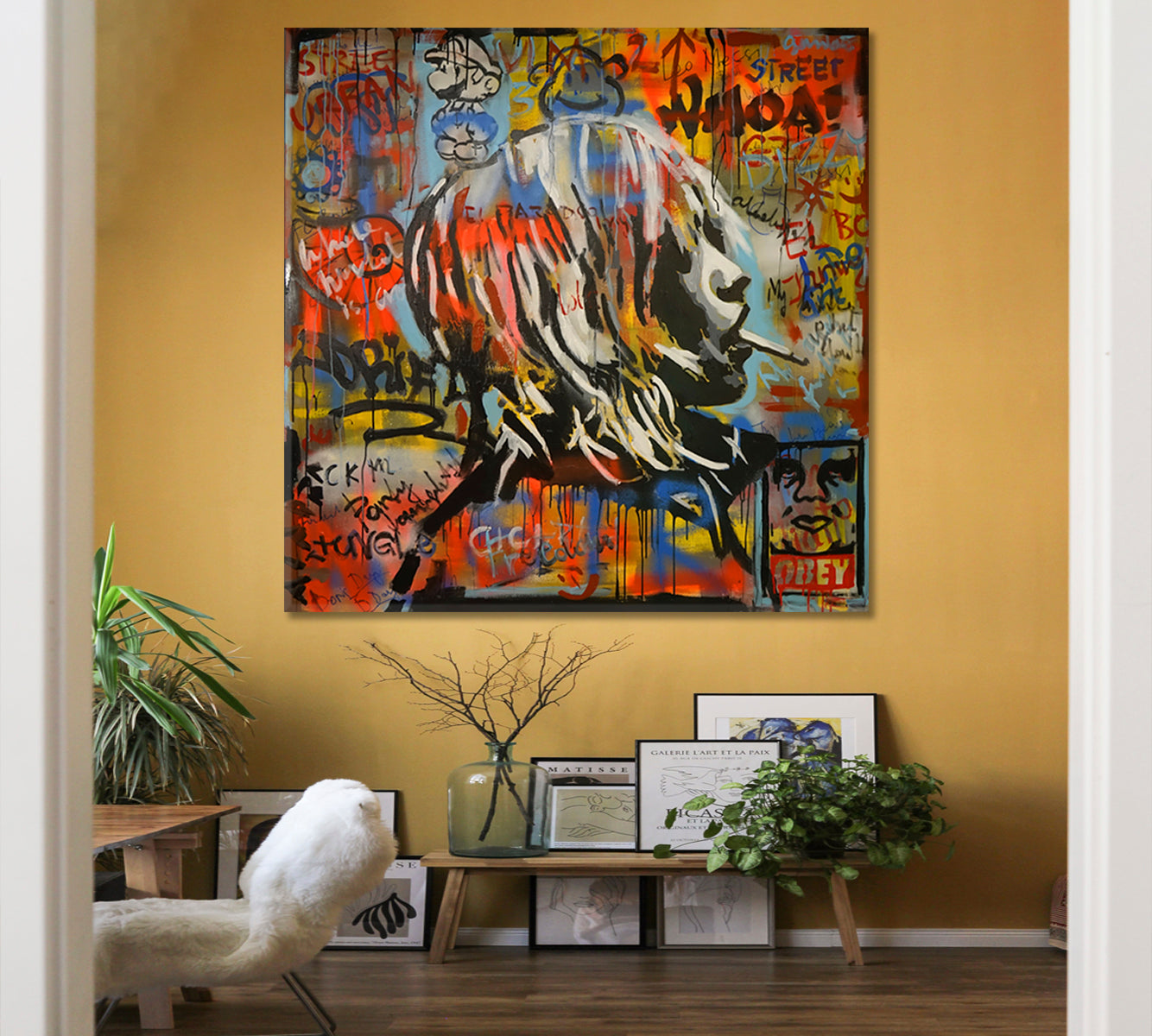 ABSTRACT Expressionism Colorful Woman Face Grunge Banksy Style | Square Contemporary Art Artesty   