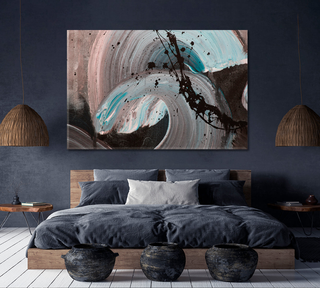 Brown Beige Turquoise Brush Strokes Modern Abstract Trendy Artwork Abstract Art Print Artesty   