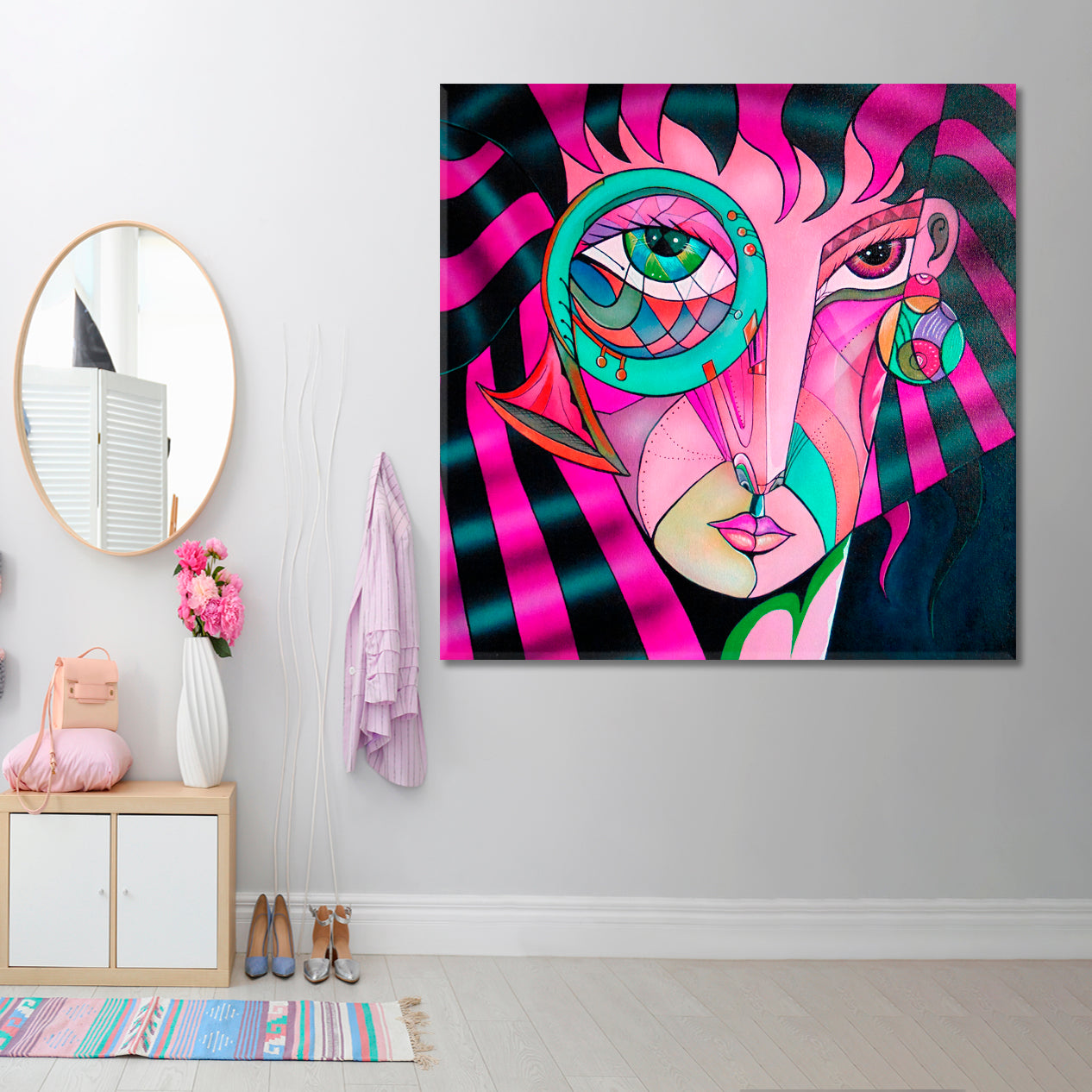 COLORS MOOD Vibrant Abstract Cubism Portrait Cubist Trendy Large Art Print Artesty   