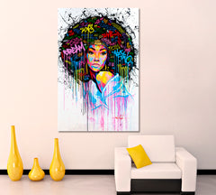 AFRICAN Beautiful Woman Pretty Woman Abstract Art Graffiti Style - Vertical Contemporary Art Artesty   