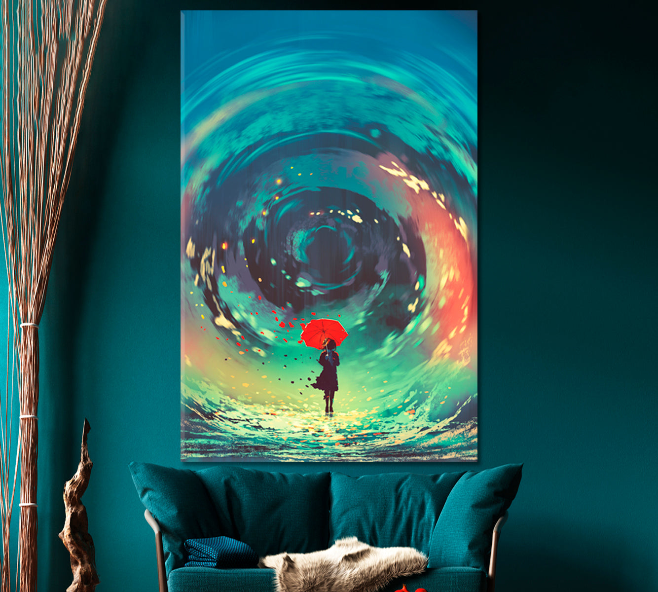 IMAGINATION Surreal Whirlpool Girl Red Umbrella Swirling Sky Fantasy Surreal Fantasy Large Art Print Décor Artesty   