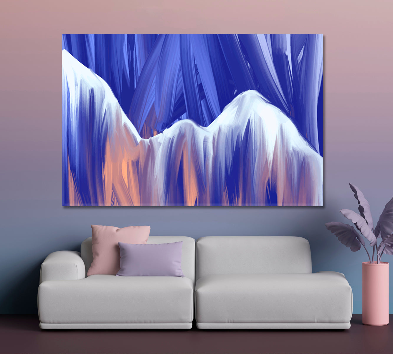 Purple Peach Brush Strokes Abstract Mountains Landscape Modern Art Abstract Art Print Artesty 1 panel 24" x 16" 