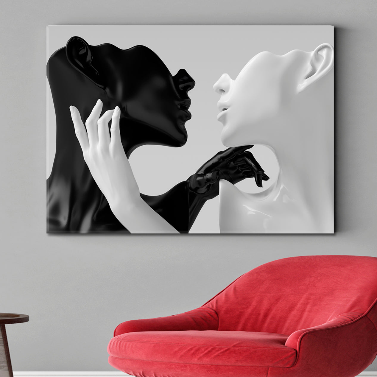 ABSTRACT ELEGANT Black and White Yin and Yang On Grey Black and White Wall Art Print Artesty   