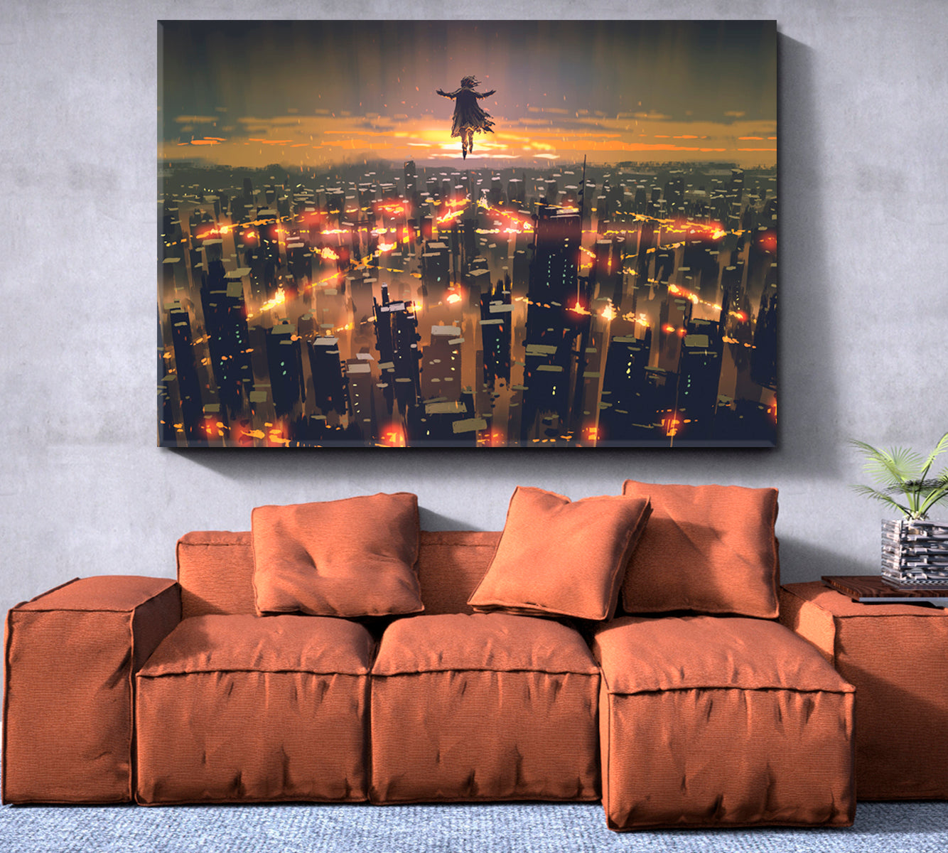 Man Floating Sky Over City Fantasy Surreal Painting Surreal Fantasy Large Art Print Décor Artesty   