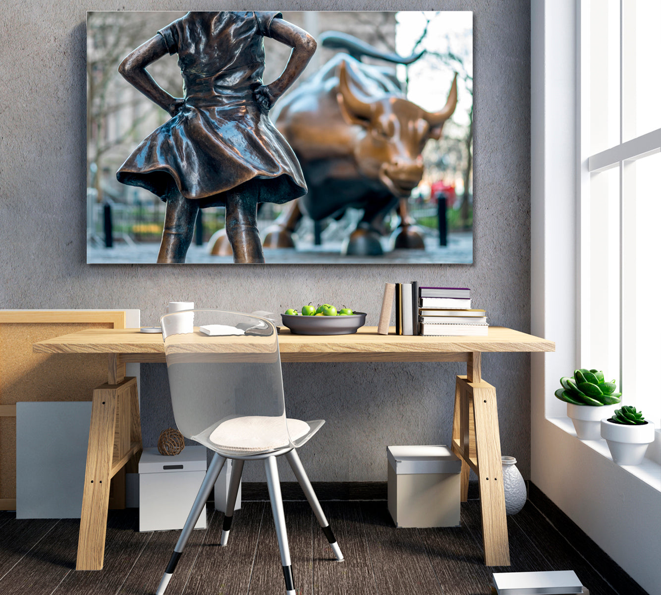 Fearless Girl & Charging Bull Symbol of Wealth Famous Landmarks Artwork Print Artesty   