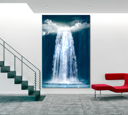 UNREAL Fantasy Waterfall Falls From Heaven Mesmerizing Magical Scenic | Vertical Surreal Fantasy Large Art Print Décor Artesty   