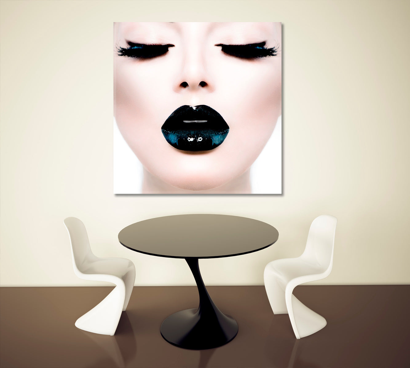 Vogue Style Beauty Salon Concept High Fashion Black Make Canvas Print | Square Panel Beauty Salon Artwork Prints Artesty   