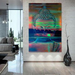Buddha Face Meditation Beautiful Landscape Religious Modern Art Artesty 1 Panel 16"x24" 