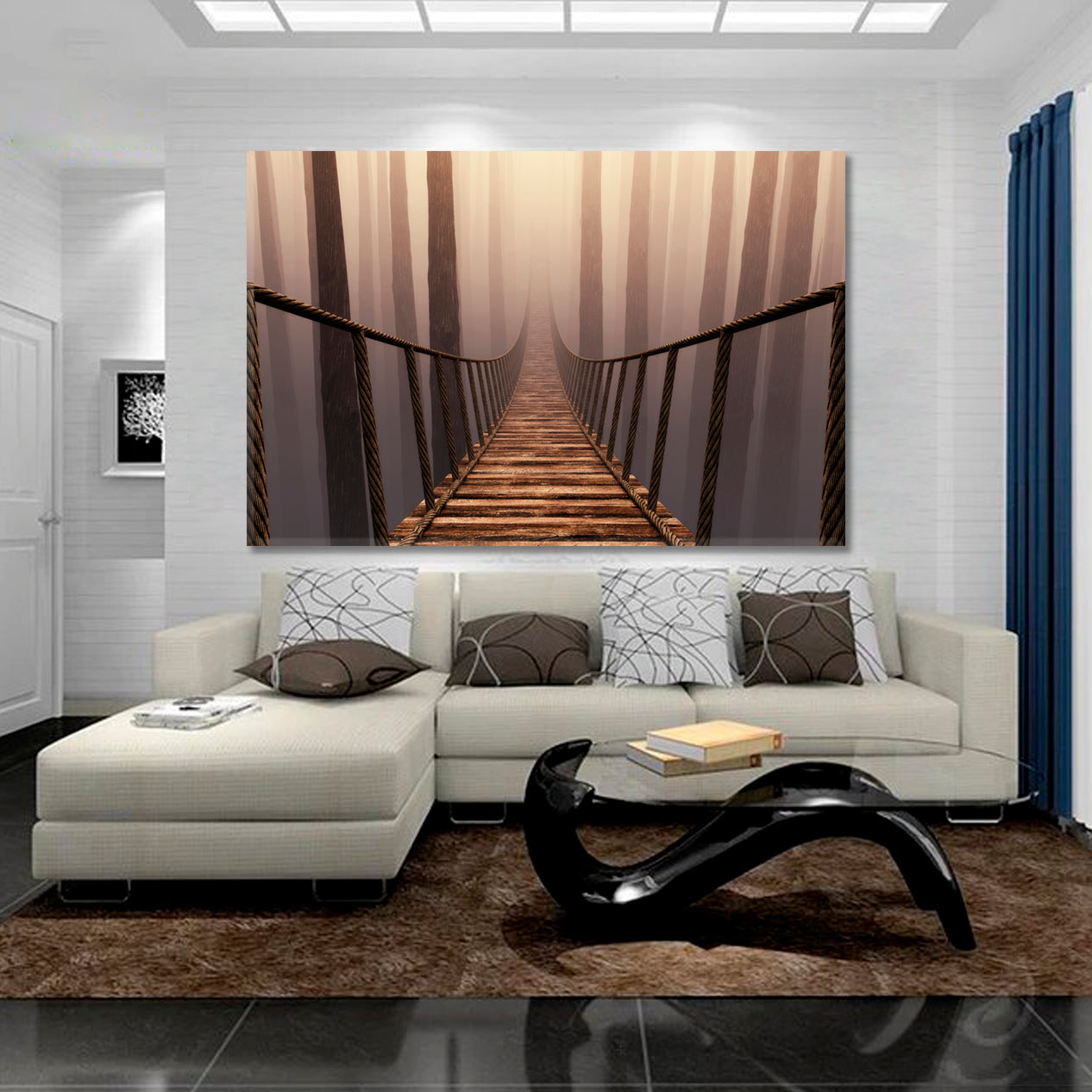 DREAM | Bridge Suspension Misty Forrest Canvas Print Photo Art Artesty 1 panel 24" x 16" 