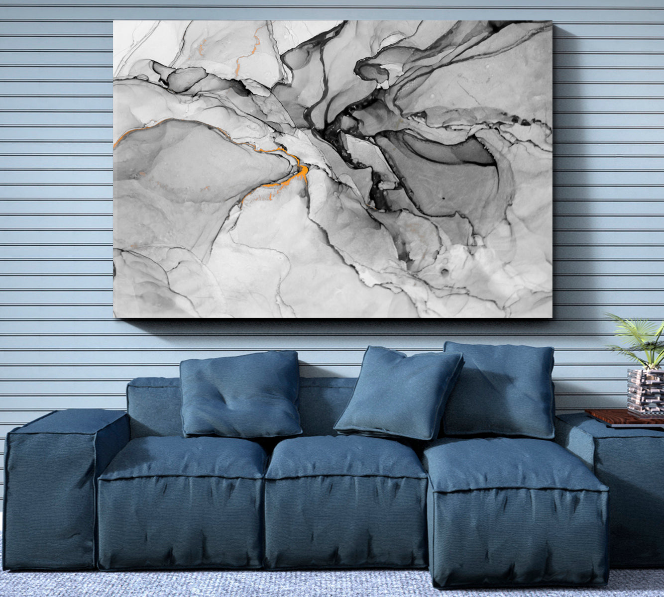 Gray Ink Modern Abstract Painting Fluid Art, Oriental Marbling Canvas Print Artesty   