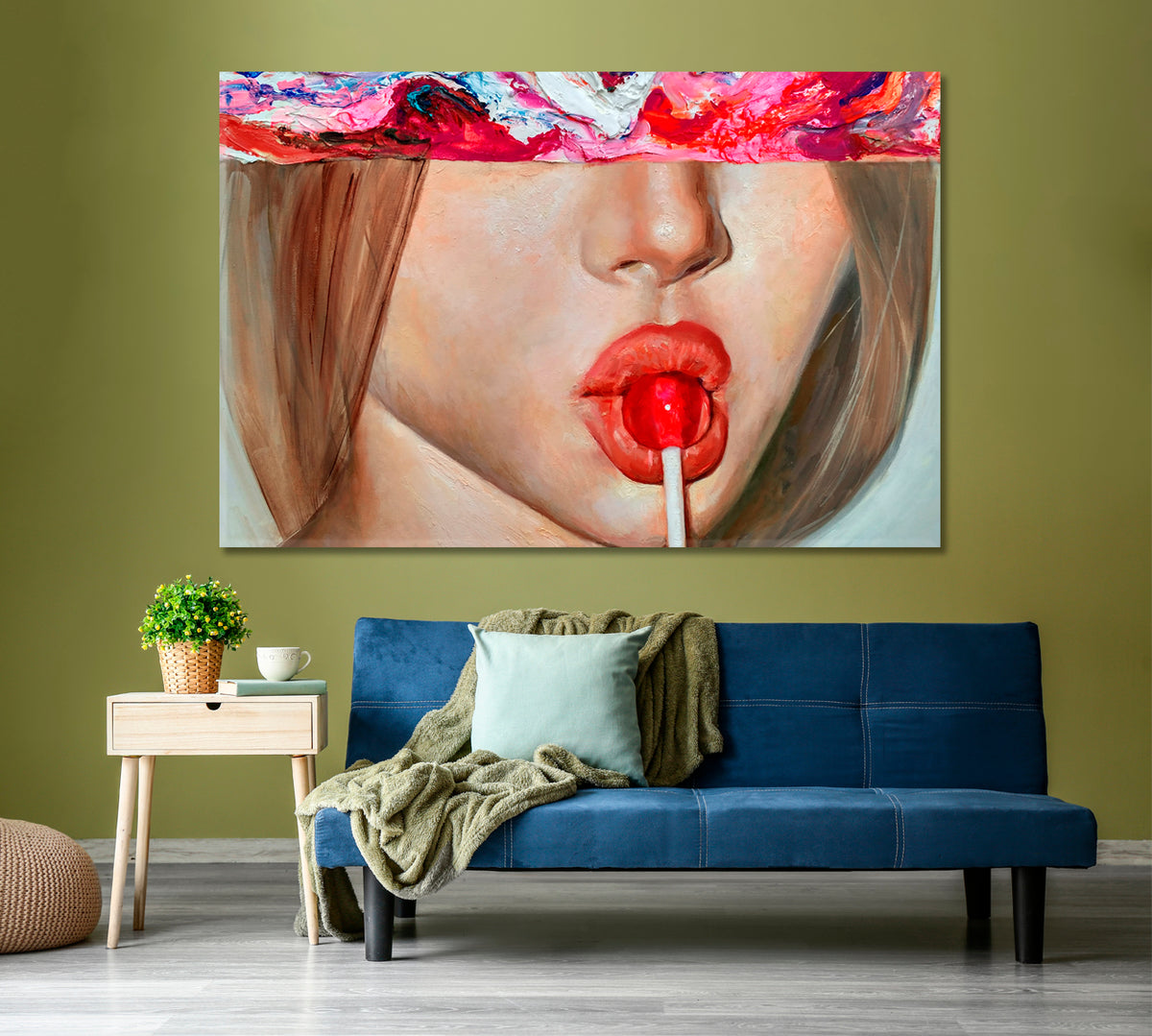 LOLLIPOP | Lollypop Candy-Coated Sweet Candy Red Lips Art Fantasy Woman Modern Fashion Canvas Print Fine Art Artesty 1 panel 24" x 16" 