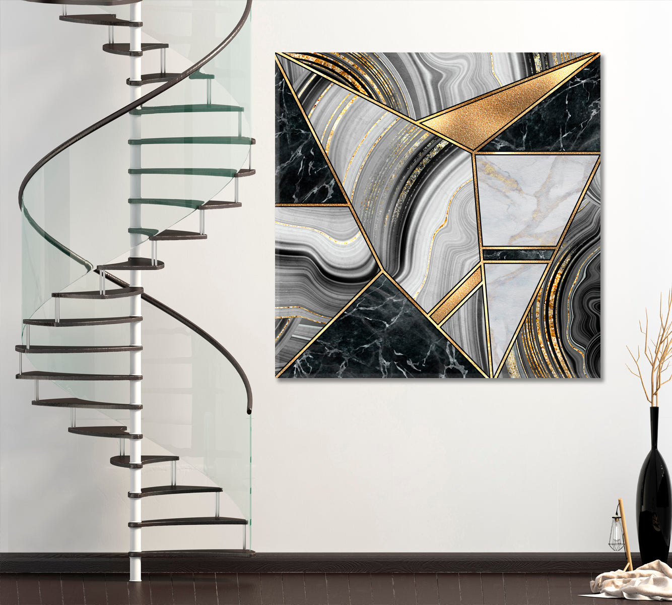 Abstract Minimalist Art Deco Geometric Forms Marble | Square Abstract Art Print Artesty   