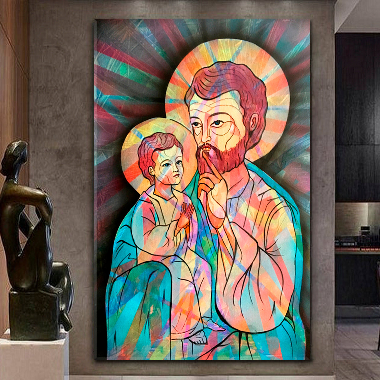 RELIGIOUS Cubist Saint Joseph and Child Religious Modern Art Artesty   