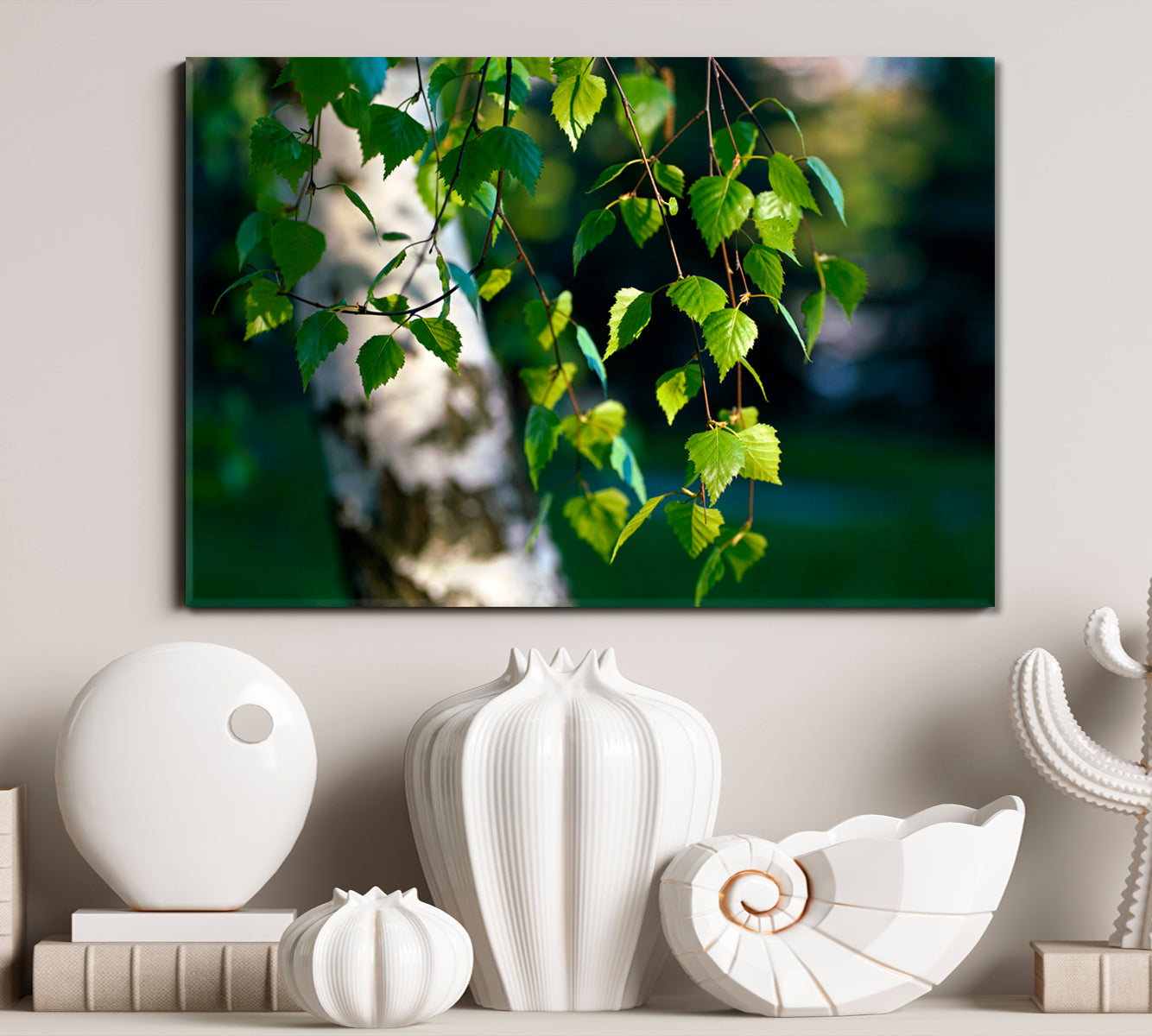 Spring Awakening White Birch Trees Green Leaves Branches Nature Wall Canvas Print Artesty 1 panel 24" x 16" 